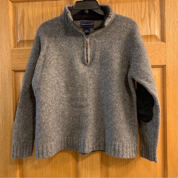 Davis & Squire Charcoal Gray 100% Lambs Wool 1/4 Zip Mens L Sweater Padded Elbow - Picture 1 of 6